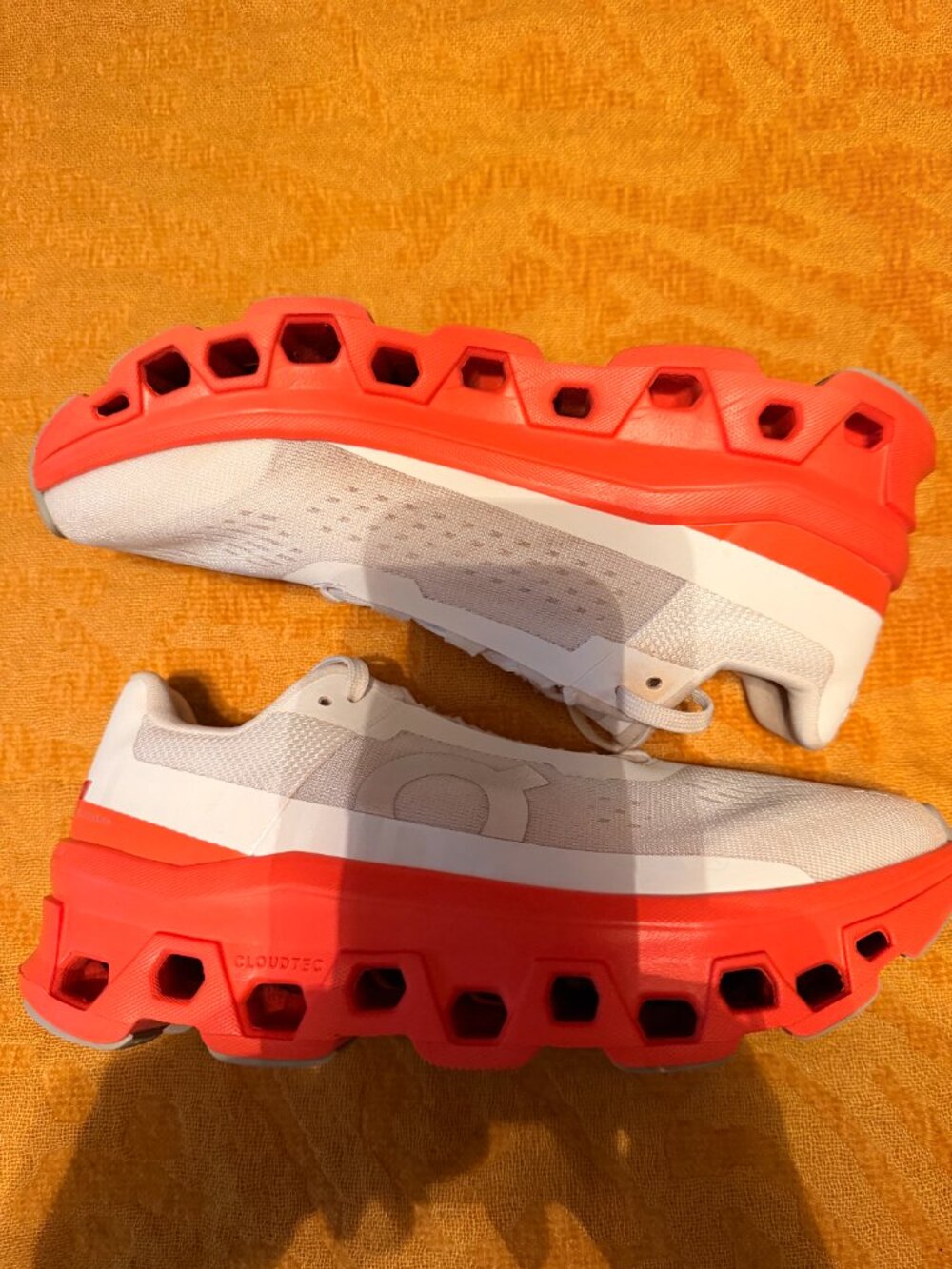 On Running Women's White and Coral Cloud Athletic Sneakers - Picture 2 of 6